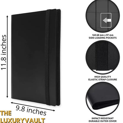 Trading Card Binder - 9 Pocket 360 Cards holder | Sports | TCG | Elastic | Black