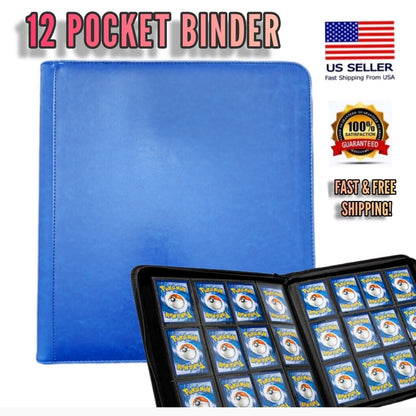 12 Pocket Trading Card BINDER Album  Zipper Side Loading 480 Holder Pokemon BLUE