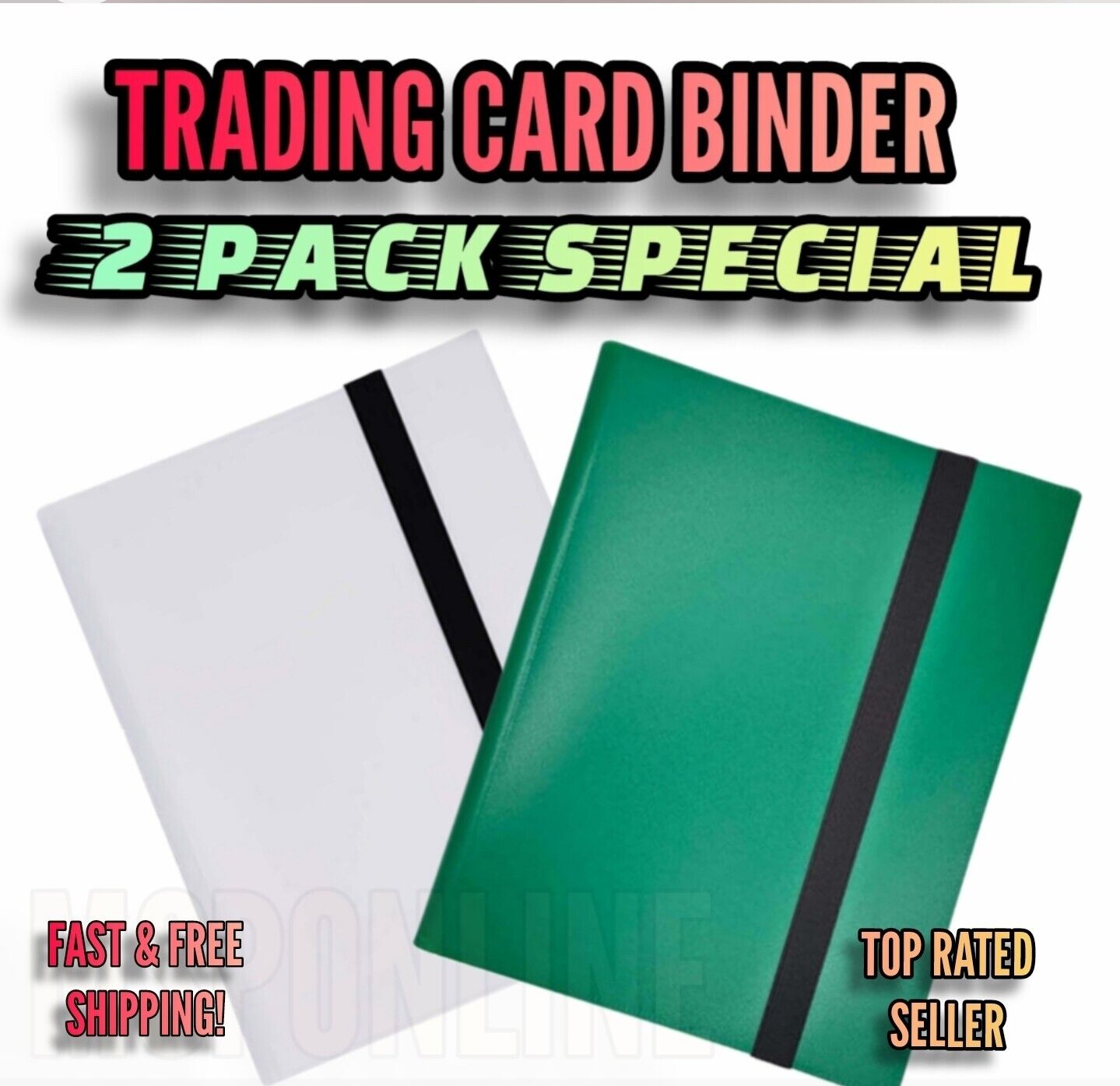 (2) PACK - 360 Pocket Trading Card Binder Side Loading Elastic 9 | WHITE & GREEN