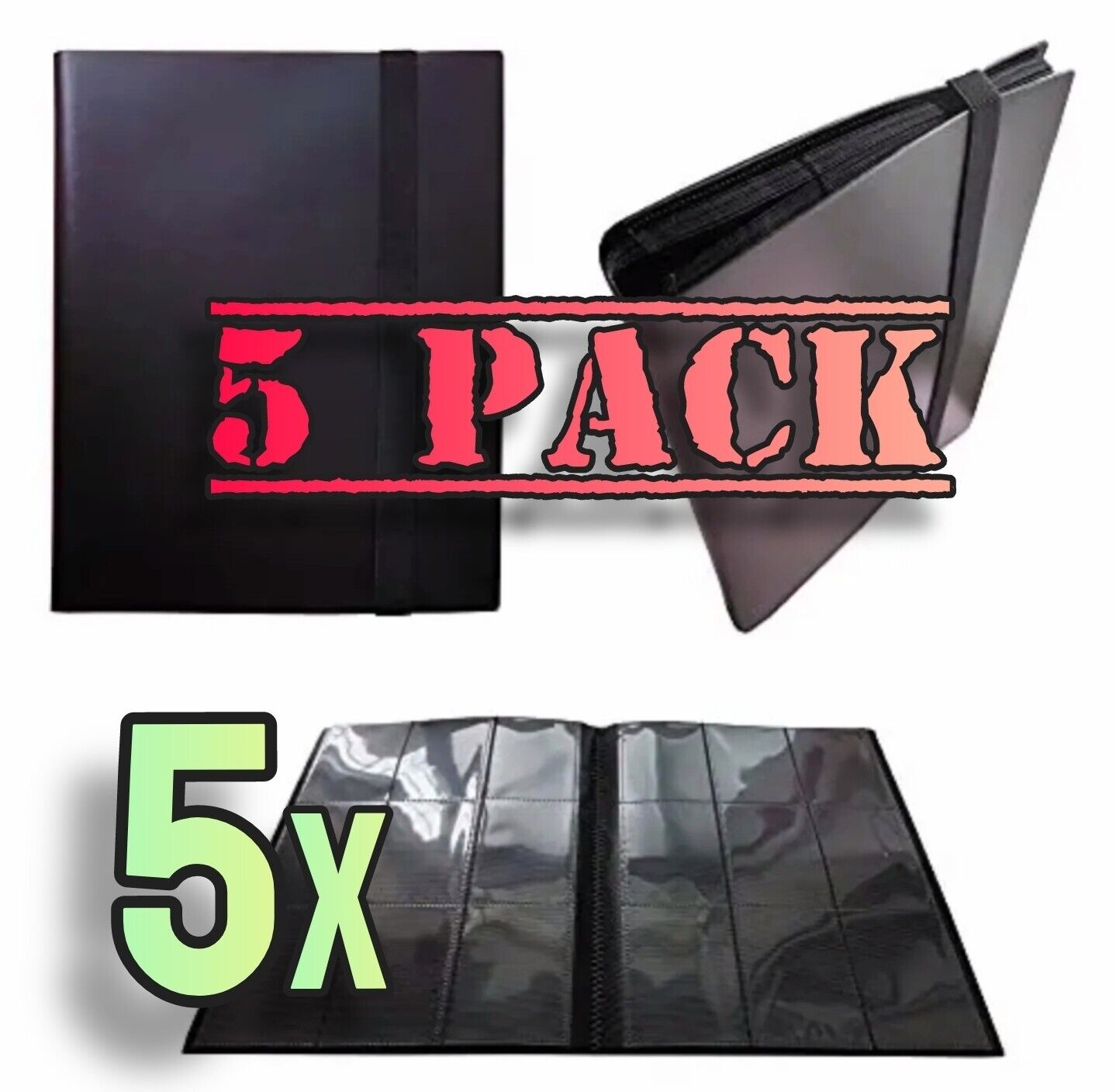 5 PACK - 360 Pocket Trading Card Binder Album Folder Elastic Holder Protector 9