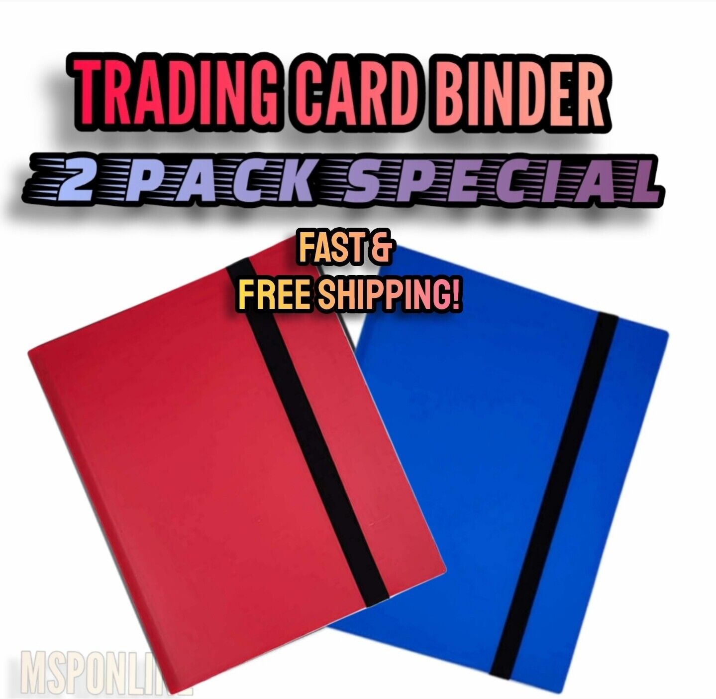 (2) PACK - 360 Pocket Trading Card Binder Side Loading Elastic 9 | BLUE & RED