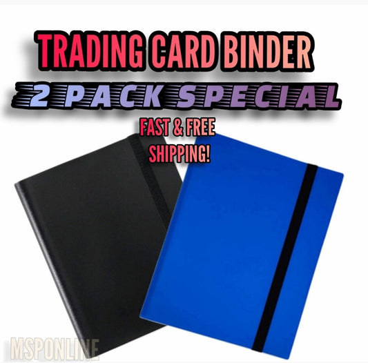 (2) PACK - 360 Pocket Trading Card Binder Side Loading Elastic 9 | BLACK & BLUE