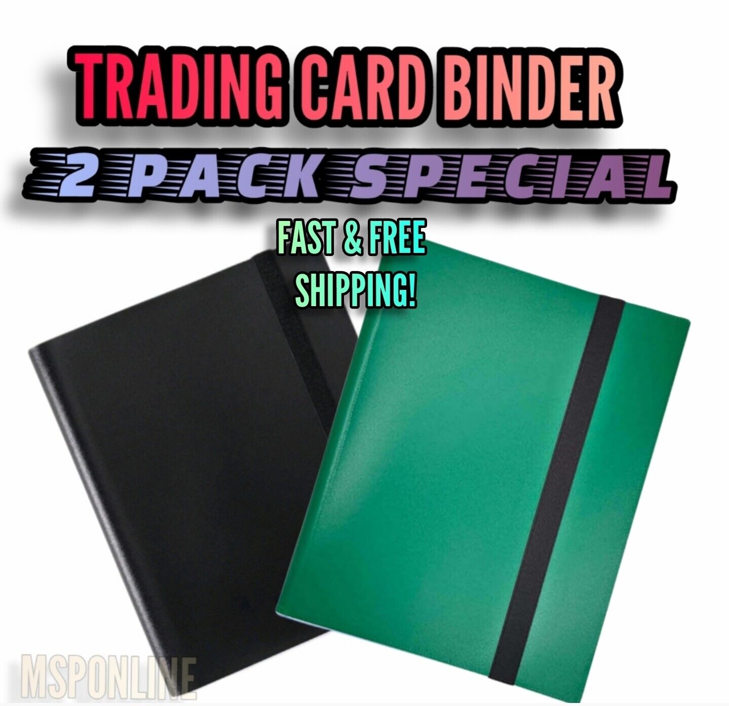 (2) PACK - 360 Pocket Trading Card Binder Side Loading Elastic 9 | BLACK & GREEN