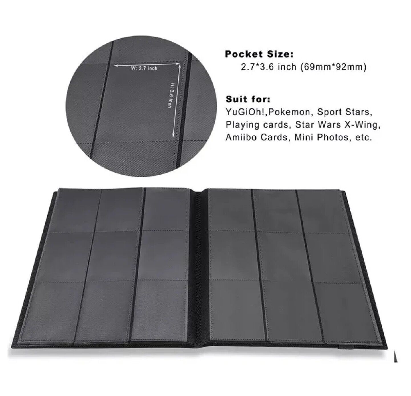 Trading Card Binder - 9 Pocket 360 Cards holder | Sports | TCG | Elastic | Black