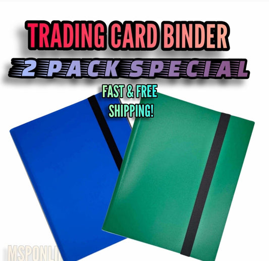 (2) PACK - 360 Pocket Trading Card Binder Side Loading Elastic 9 | BLUE & GREEN