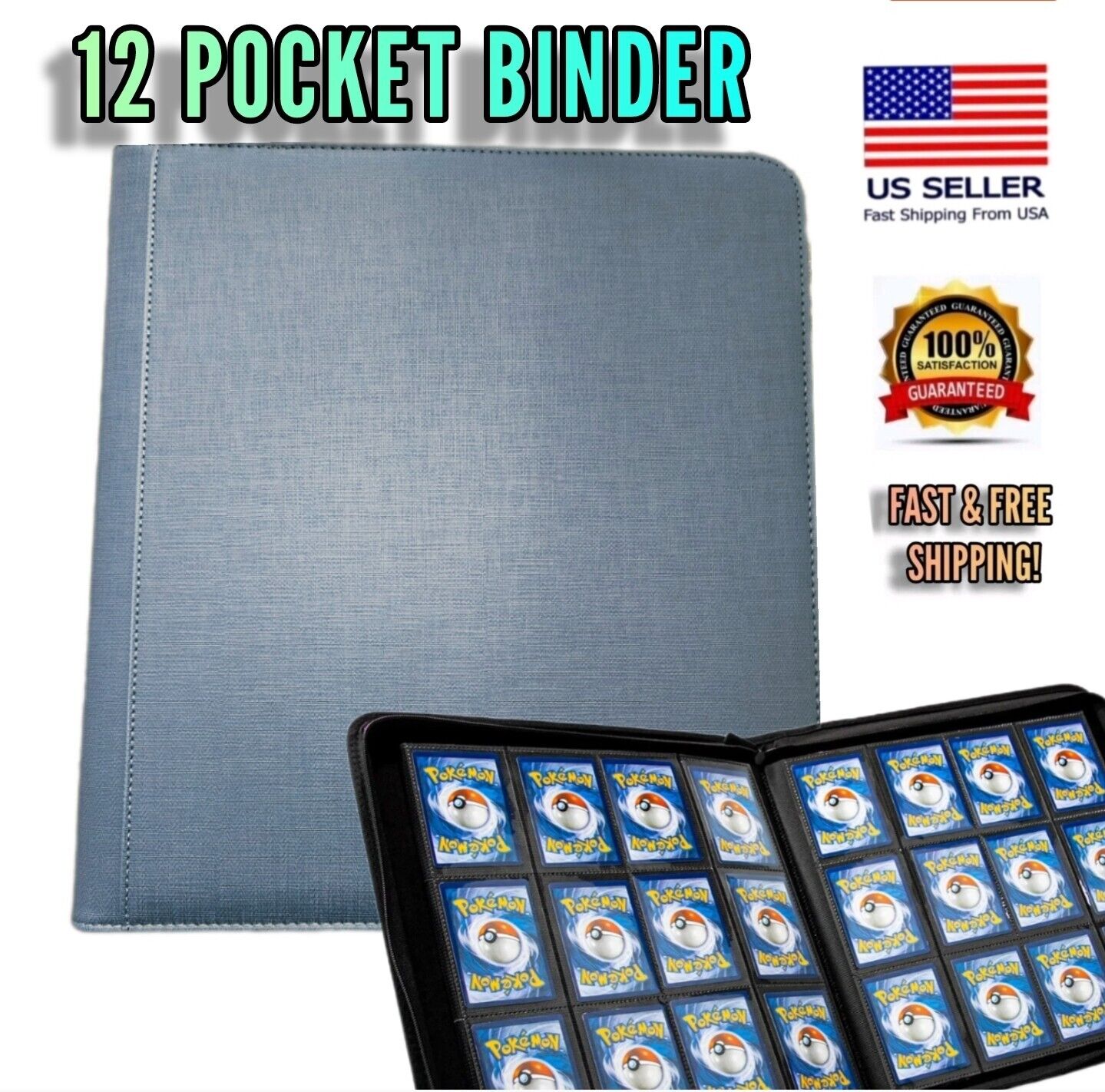 12 Pocket Trading Card BINDER Album  Zipper Side Loading 480 Holder Pokemon NAVY